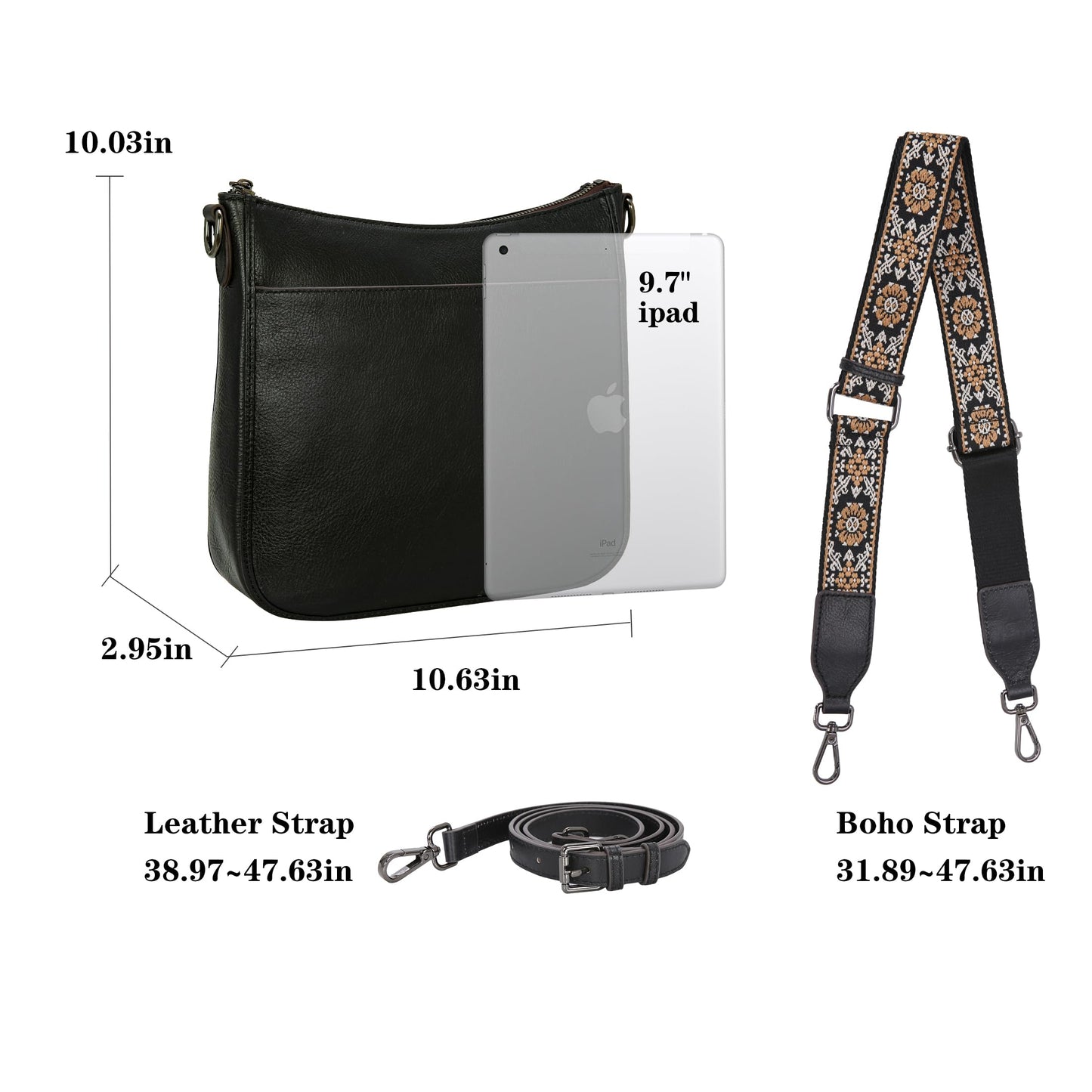 HESHE Genuine Leather Crossbody Purses for Women Shoulder Bags Hobo Purse Casual Ladies Handbags Designer Satchel Bags Cross Body Bag(Black)