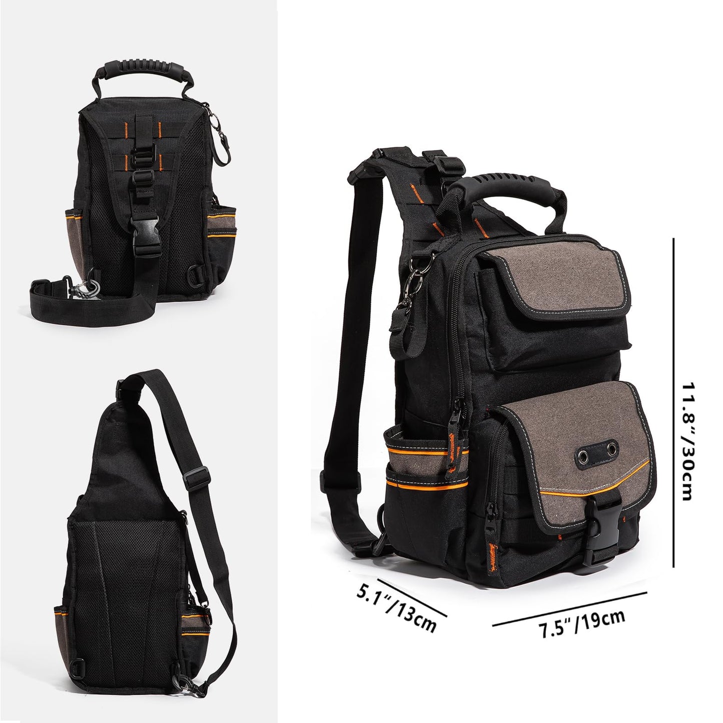 Electrician Tool Organizer Bag and Manual Shoulder Tool Bag Multifunctional Durable Canvas Portable Tool Bag Suitable for Maintenance Technicians Cable Technicians Crossbody Shoulder Carry (Bag Only)