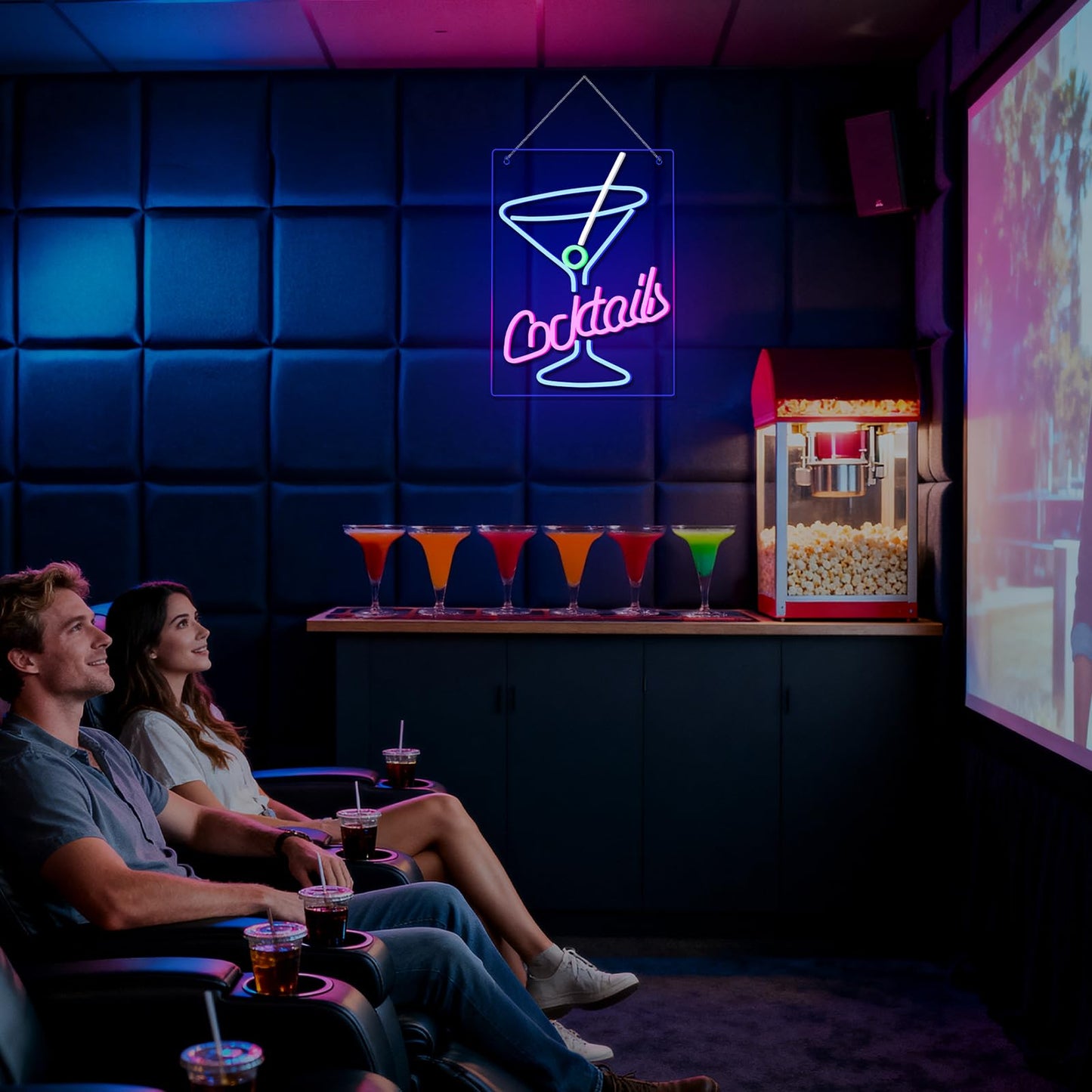 LUCUNSTAR Cocktails Neon Sign Drinks LED Signs Cocktail Glass Shaped Neon Lights LED Drinking Signs Martini Light Up Sign for Wall Decor Man Cave Blue Wine Glass Light for Bar Shop Night Club