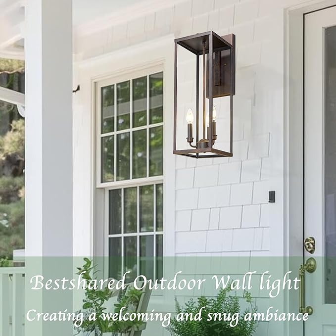 Bestshared Outdoor Wall Lantern, 24 Inch Tall Large Exterior Wall Lighting Fixtures with Clear Glass, Anti-Rust Transitional Outside Lantern Lamp for House Front Porch Doorway Patio (Rust, 24"-1 Pack)