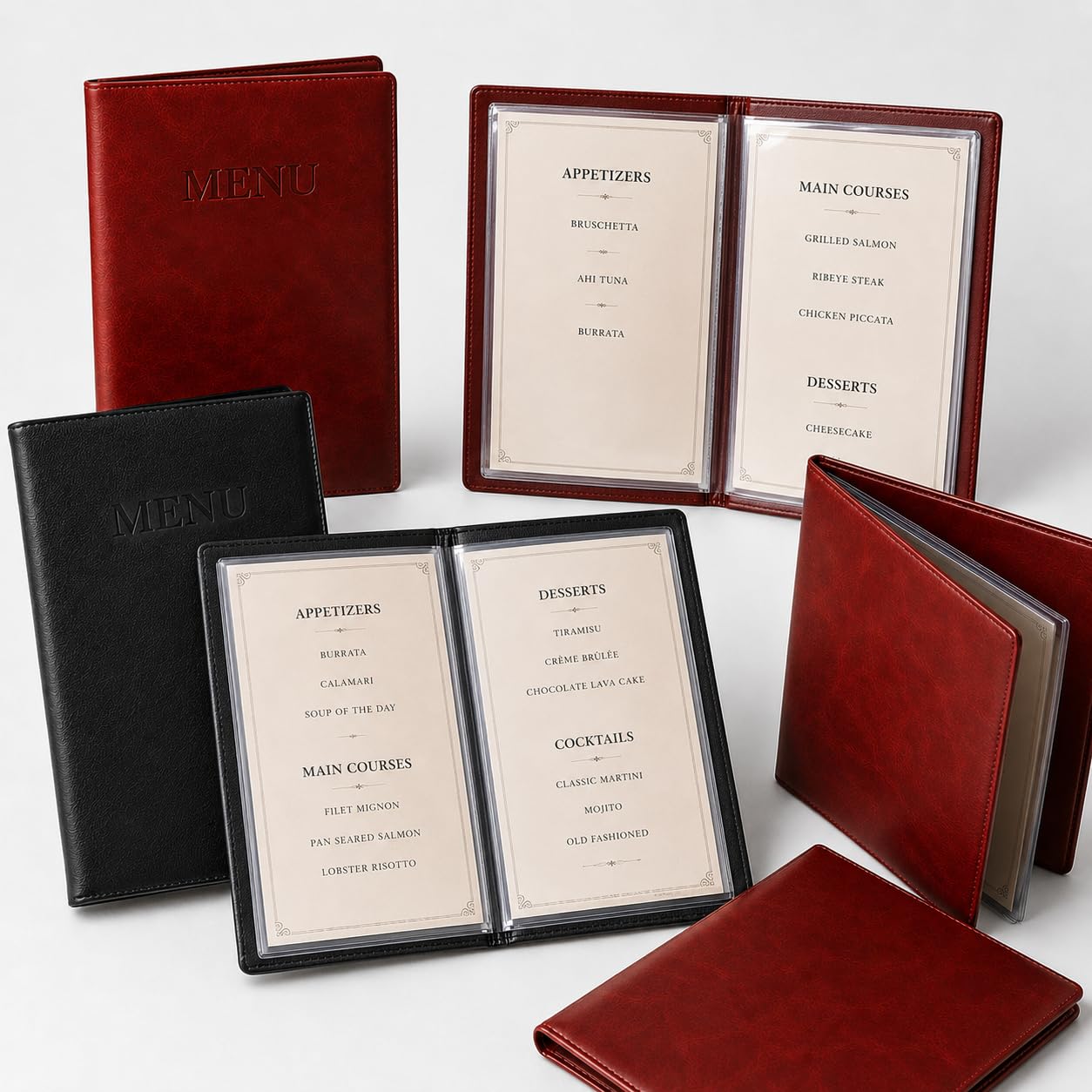 2-Pack Premium Vegan Leather Menu Cover 8.5 x 11, 4 Page 8 View Menu Folder with Clear Sleeves, Restaurant Menu Holder, Portfolio Binder, Sheet Music Folder, Hotel & Guesthouse Presentation Book