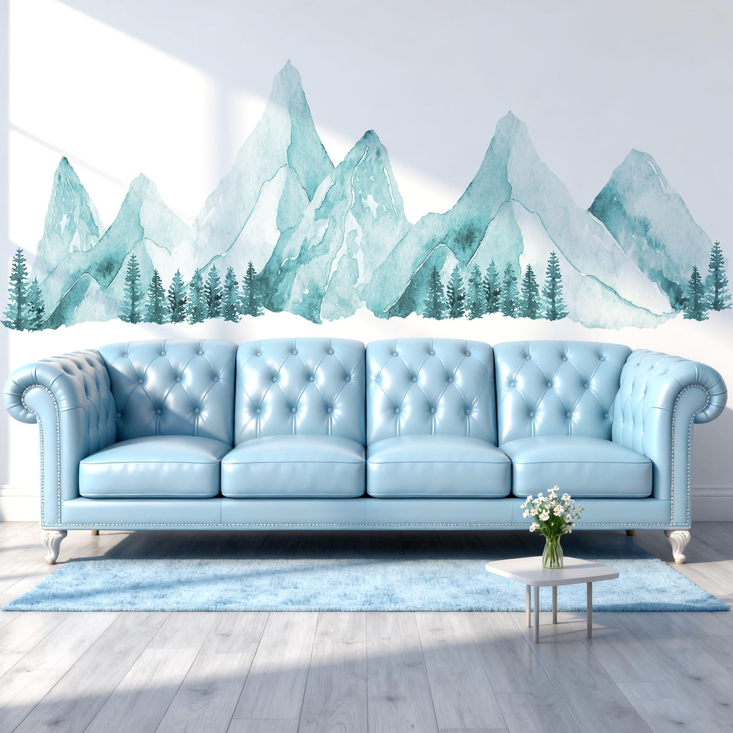 Large Mountain Wall Decals, Spa Green Pine Tree Peel and Stick Vinyl Wall Stickers & Murals, Removable Home Room Wall Decor for Bedroom Living Room Bedroom Classroom Office Nursery