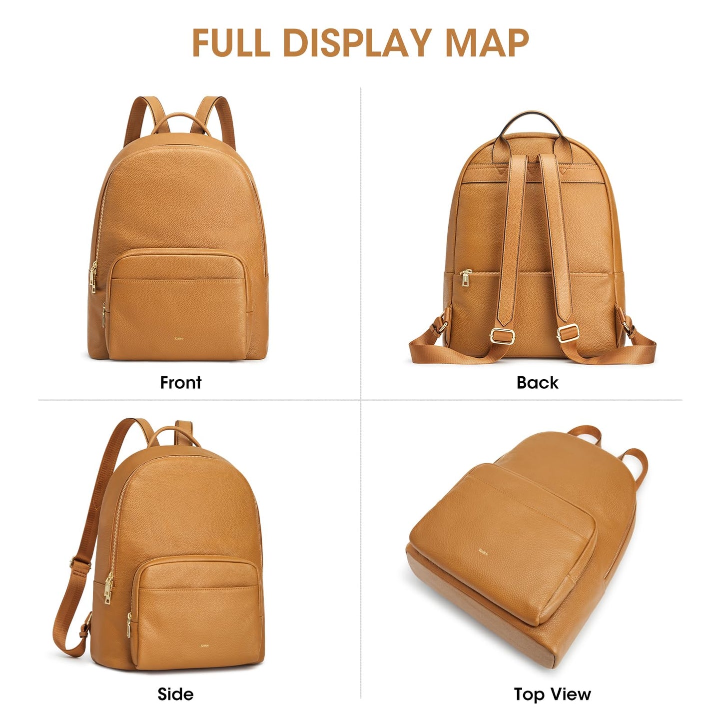 Kattee Leather Backpacks for Women,Fashion Multi-fuction Bag with Card Zipper Bag Attached at the Back for Travel Work Shopping and School, Brown