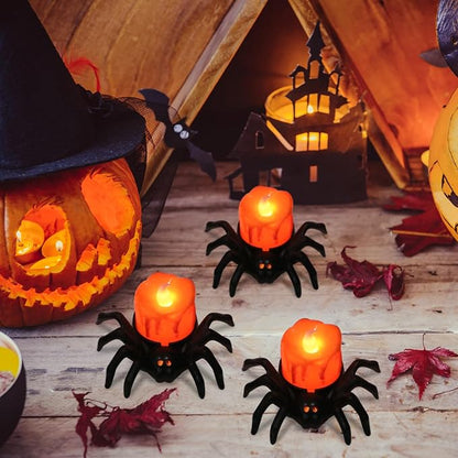 Halloween Decorations Tea Lights Candles with 6H Timer, 6 PCS Φ 1.6" H 1.6" Battery Operated Halloween Candles Flameless LED Candle Holders Flickering Table Party Halloween Decor Indoor