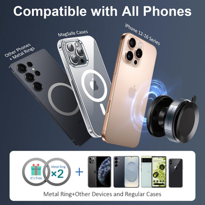 Vacuum Magnetic Car Phone Holder,360° Rotatable Suction Cup Phone Car Mount for Mag Safe Strong Magnetic Cell Phone Holder Stand for Gym/Mirror/iPhone 16e 16 Pro Max 15 14 13 12 and All Smartphones