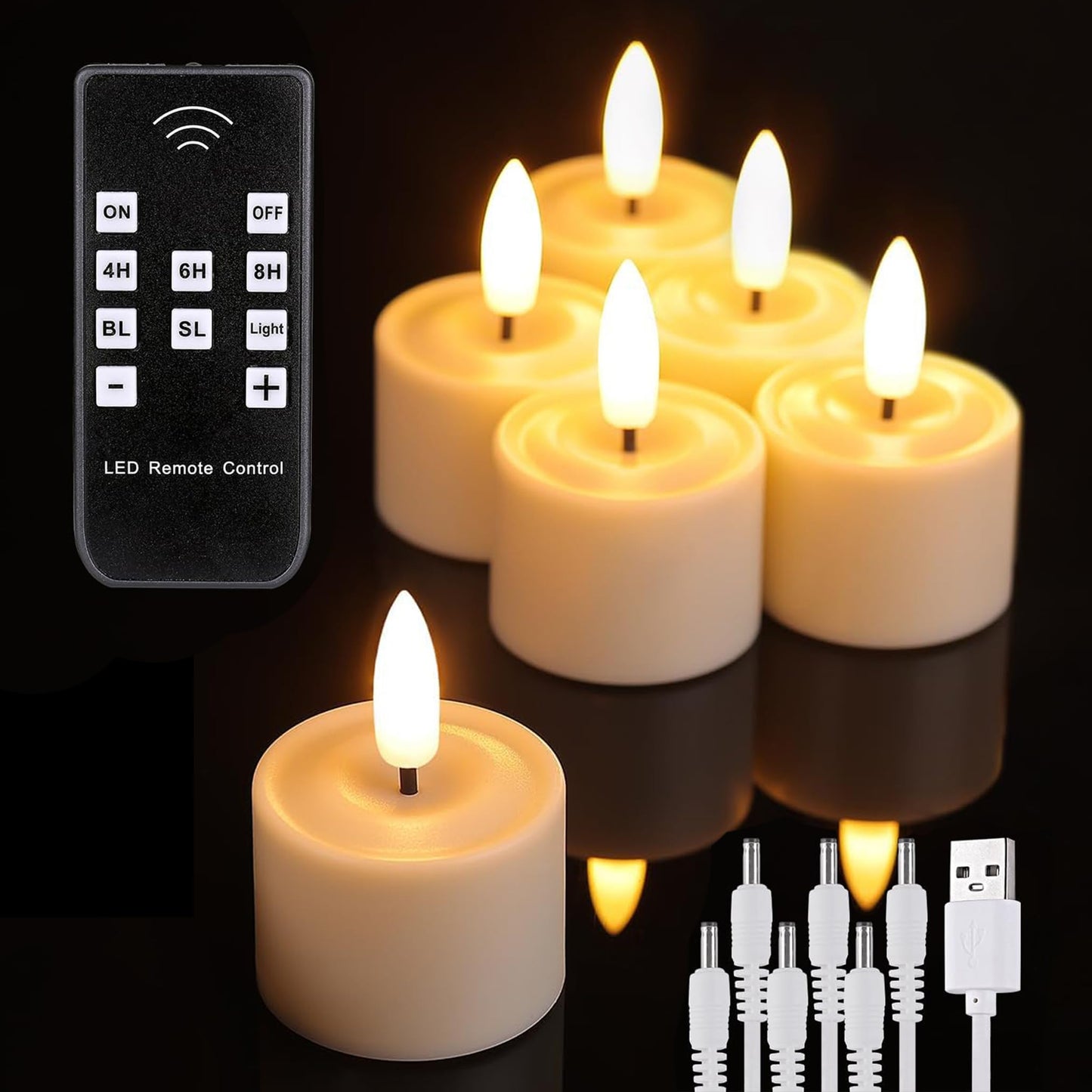 UniEasy Rechargeable Tea Lights Candles with Remote and Timer Battery Operated, LED Flameless Votive Tealight Candles Flickering for Table Wedding Christmas Halloween Decor (6 Pack)