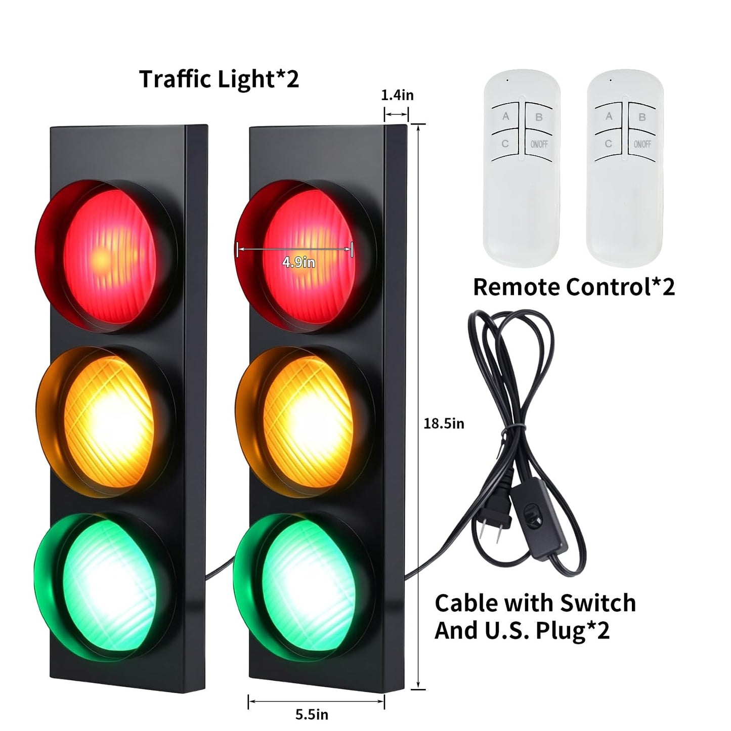 HOMIER Traffic Light Wall Lamp, Retro Style Traffic LED Lamp with Remote Control, Fun Room Stop Light Decor for Children's Day, Classroom, Kids Bedroom, Club, Bar, Pub (1-Side 3-Light (2PCS))