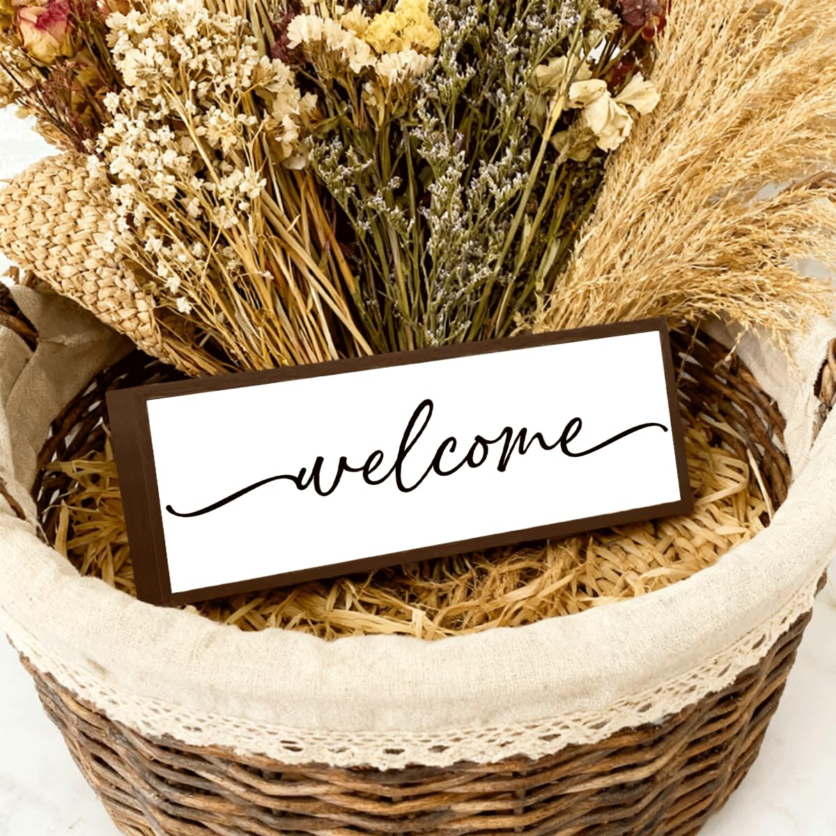 Welcome Wood Home Decor Signs, Welcome Simplicity Wood Plaque, Home Tabletop Desk Decorative Sign, Rustic Farmhouse Shelf Decor Sign, Hanging Decorative Wooden Plaque 9.5x3.1 Inches(A60)