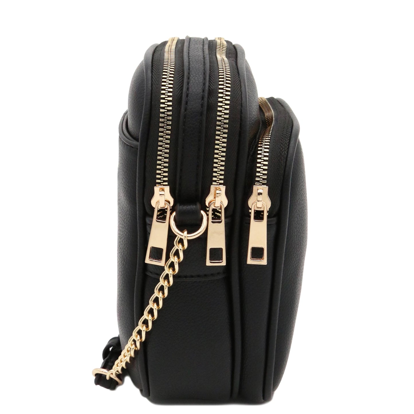 FashionPuzzle Multi Pocket PU Leather Casual Medium Crossbody Bag with Adjustable Strap (Black)