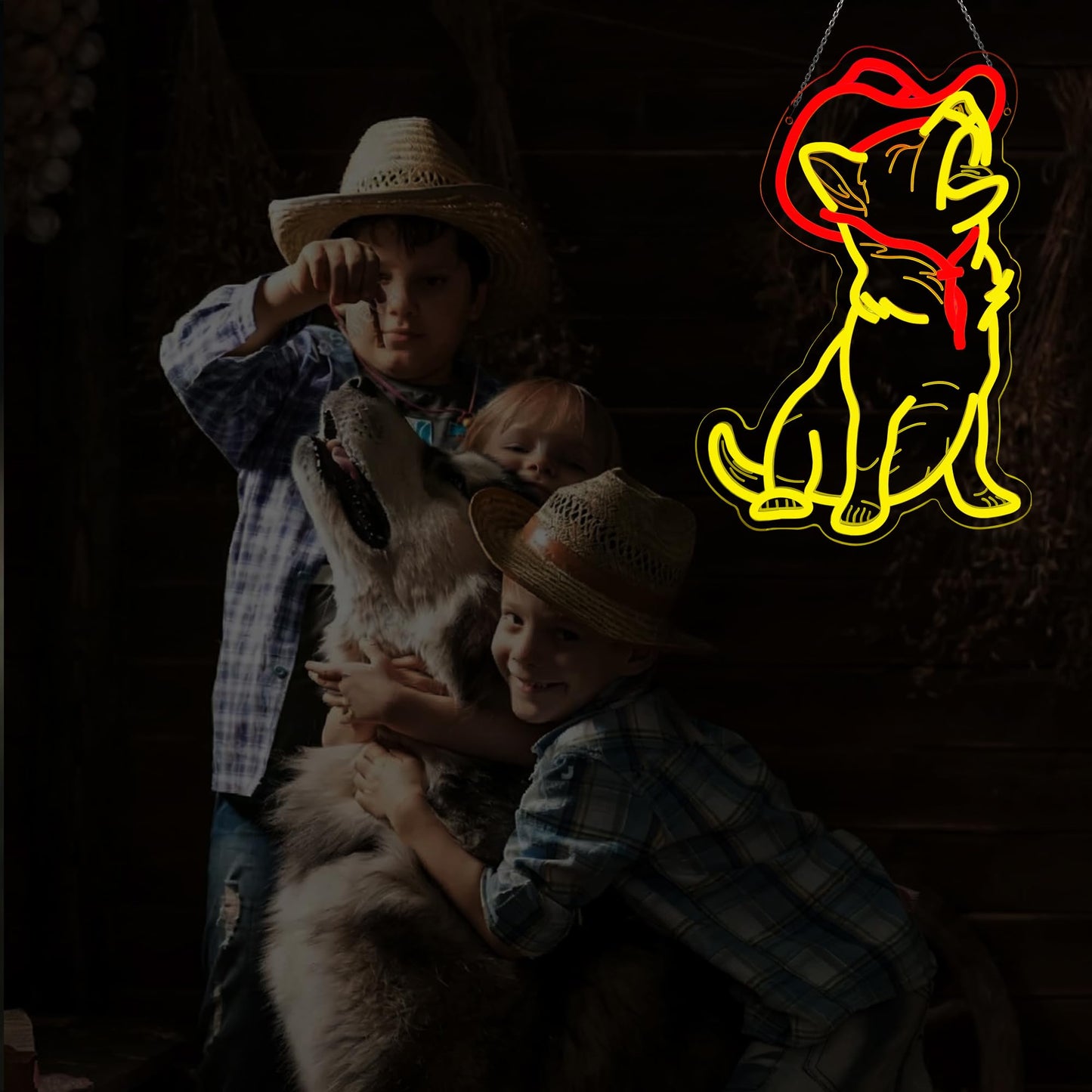 Dog with Cowboy Hat Neon Signs for Wall Decor, Cute Light Up Dog LED Sign for Bedroom, Animal Neon Lights for Birthday Christmas Party Gifts, USB Powered, Dimmable Brightness