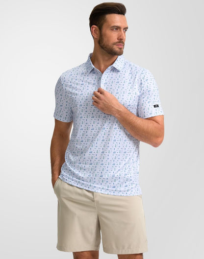 Obla Mens Golf Polo Shirts Short Sleeve Dry Fit Performance Moisture Wicking Casual Print Collared Golf Shirts for Men(White Golf Flag_XXXL)