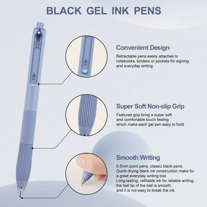 Linbsunne Gel Pens Black Ink Pens for Office 0.5mm Fine Point Pens Smooth Writing Retractable Work Pen (12-count)