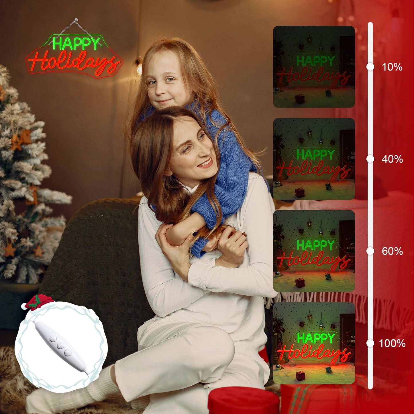 Horseneon Red Happy Holidays Neon Sign Merry Christmas Neon Signs for Wall Decor Christmas Tree Neon Light LED Sign with USB Powered for Party, Windows, Home Decor, Bedroom, Living room Warm