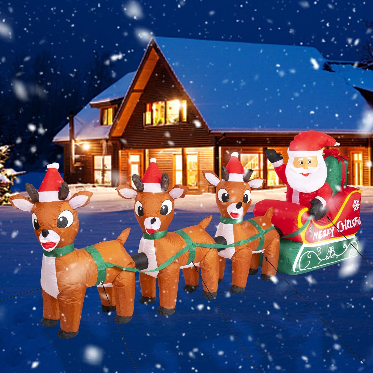 8FT Christmas Inflatables Outdoor Decoration Christmas Blow Up Yard Decorations Inflatable Santa Claus on Sleigh with Reindeers Outdoor Indoor Holiday Lawn Yard Decor