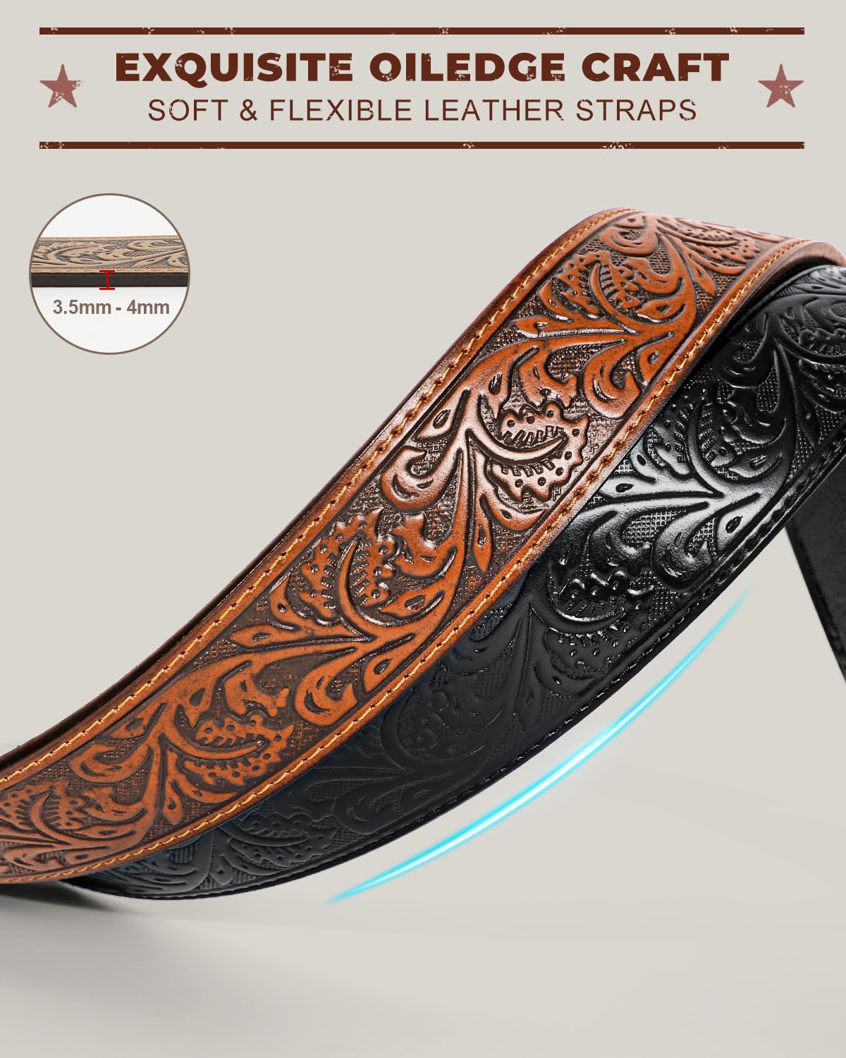 BELTROAD 2 Pack Western Leather Belt Strap for Men Women Cowboy Cowgirl Leather Mens Belts for Jeans Men's Birthday Gifts Belt without Buckle