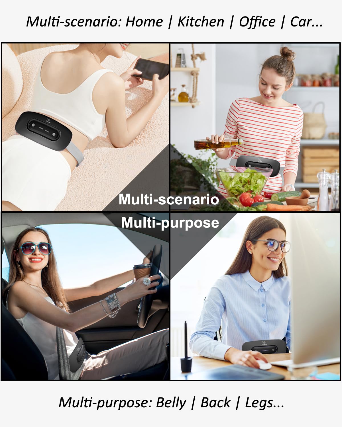 Electric Heating Pad, Portable Cordless Menstrual Heating Pad with 4 Heat Levels and 4 Massage Modes, Fast Large Heating Belly Wrap Belt for Cramps, Back Pain Relief Gifts for Women Girls Her(Black)
