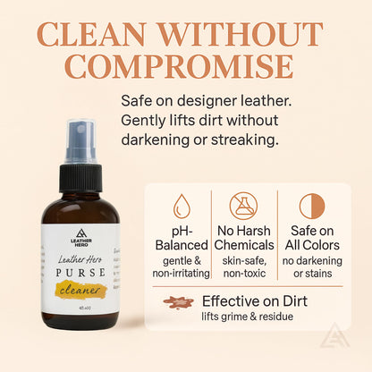 Leather Purse Cleaner & Conditioner Kit – 4pc Set with 4oz Cleaner, 4oz Conditioner, Microfiber Cloth & Applicator Sponge – Leather Bag & Handbag Care for Luxury Purses & Designer Bags