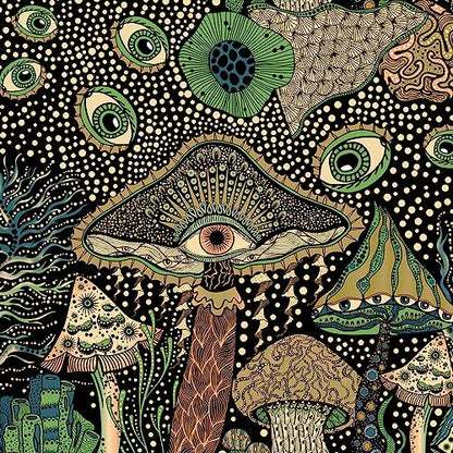 WENMER Peel and Stick Floral Boho Mushroom Wallpaper - Self Adhesive Contact Paper for Bedroom Bathroom 17.7in x 9.8ft