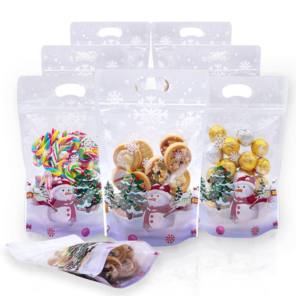 Rikolto Resealable Christmas Zip Lock Bags 50PCS Clear Christmas Cookie Snowman Plastic Sealing Bags with Handles for Xmas Holiday Party Candy Small Gift Wrapping Supplies Decor