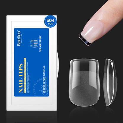 Beetles Gel Nail Kit Short Almond, 240Pcs Easy Nail Extension Set Shaped Clear Tips with 5 in 1 Nail Glue Base & Top Coat and Mini UV Lamp, Nail Tips Art Acrylic Nail Kit Gifts for Women