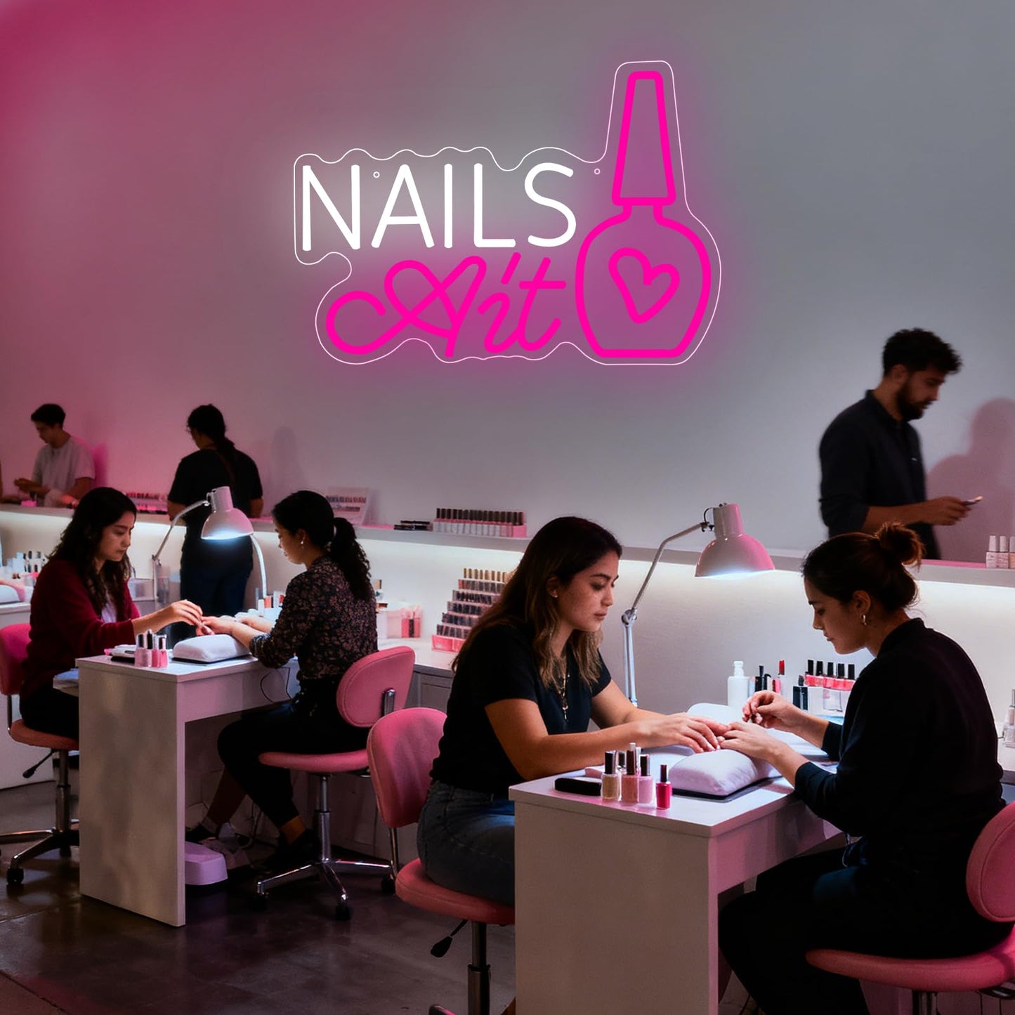 Nail Neon Sign for Wall Decor, Led Nail Signs for Studio Beauty Salon Business Makep Room Wall Window Decor, Gift for Nail Tech Girls, Christmas, Birthday