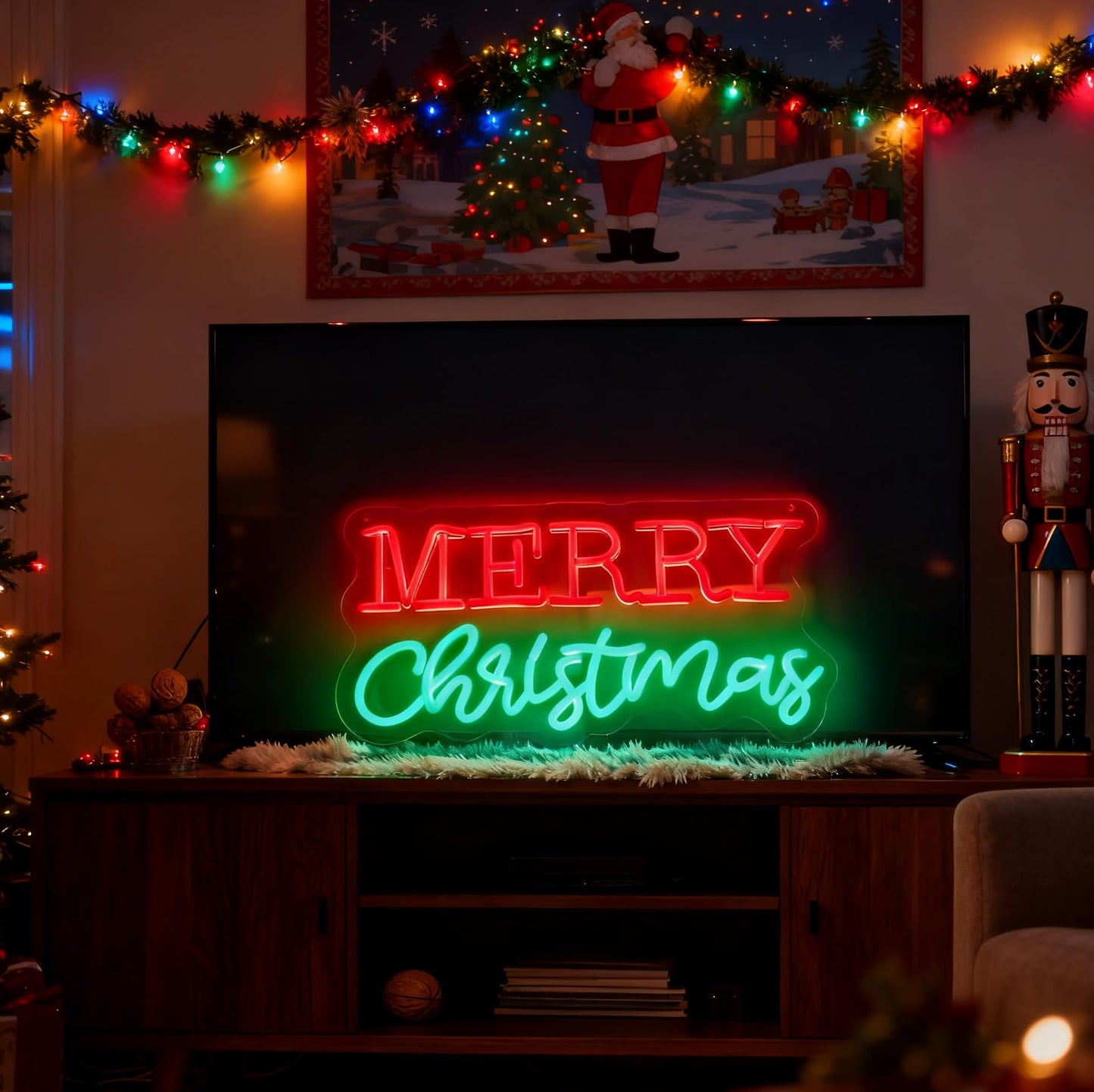 Merry Christmas LED Neon Sign, Dimmable Merry Xmas Decorative Light Holiday Theme Decor for Living Room Bedroom Party Pub Home Wall Table Festive Vibe Light Up Letters Sign, 16.5 x 7.9 In
