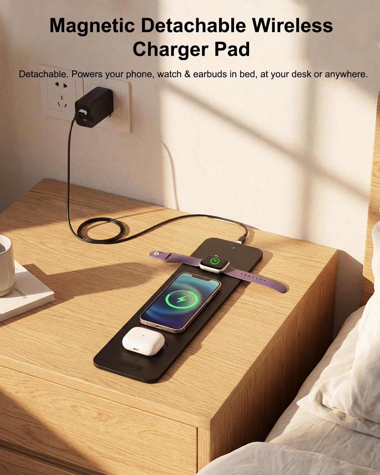 Wireless Charging Mouse Pad with 2nd Gen Tech, 3-in-1 25W Fast Charger, Replaceable Rubber & Microfiber Leather Desk Mat, Large Waterproof Desk Pad for Office & Gaming(Leather Mat& Coasters)