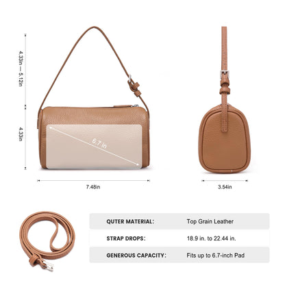 hedexe Genuine Leather Crossbody Purses for Women: Casual Small Leather Barrel Shoulder Bags - Designer Trendy Handbags for Ladies(Cocoa Brown)