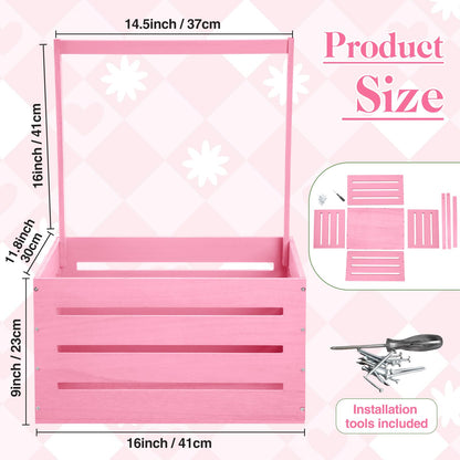 Suzile Wooden Baby Shower Crate Closet Wood Basket for Gifts with Handle Boy Girl Clothes Gender Reveal Storage Box for Newborn New Parent(Pink)