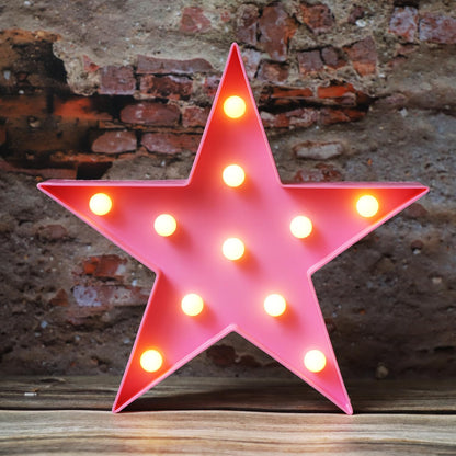LED Marquee Star Signs Night Lights, Battery Operated Star Shaped Desk Table Lamp for Kids, Baby, Child, Girl Gift, Nursery Room, Wall Decor-Pink