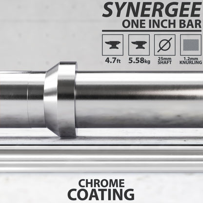 Synergee 1" Olympic Barbell Standard Weightlifting Barbell. 4.7'-foot Bar Weighing 5.58 KG/12.3 LB. Compatible with 1”-Opening Plates.
