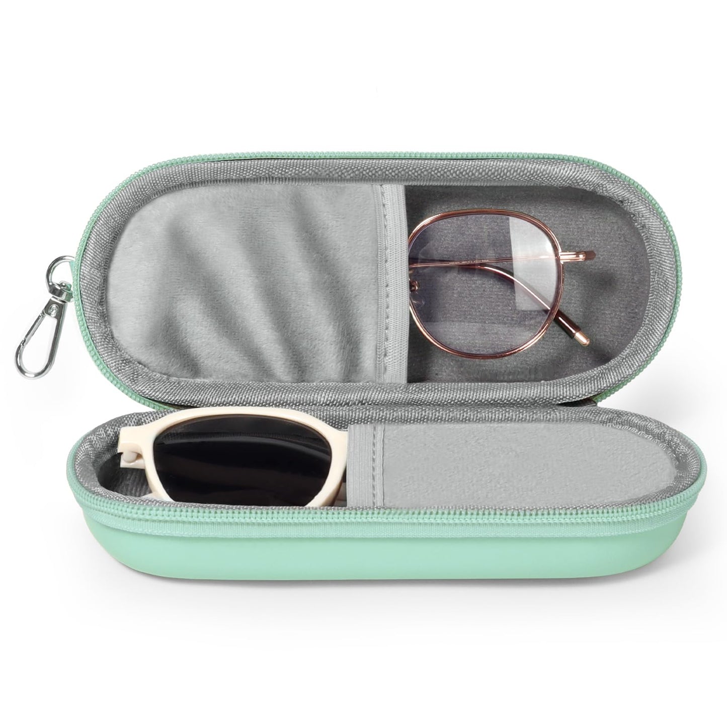 Huvon Double Eyeglasses Case, Dual Glasses Sunglasses Organizer with Zipper Closure, Eyewear Storage Box for Men Women Travel (Green)