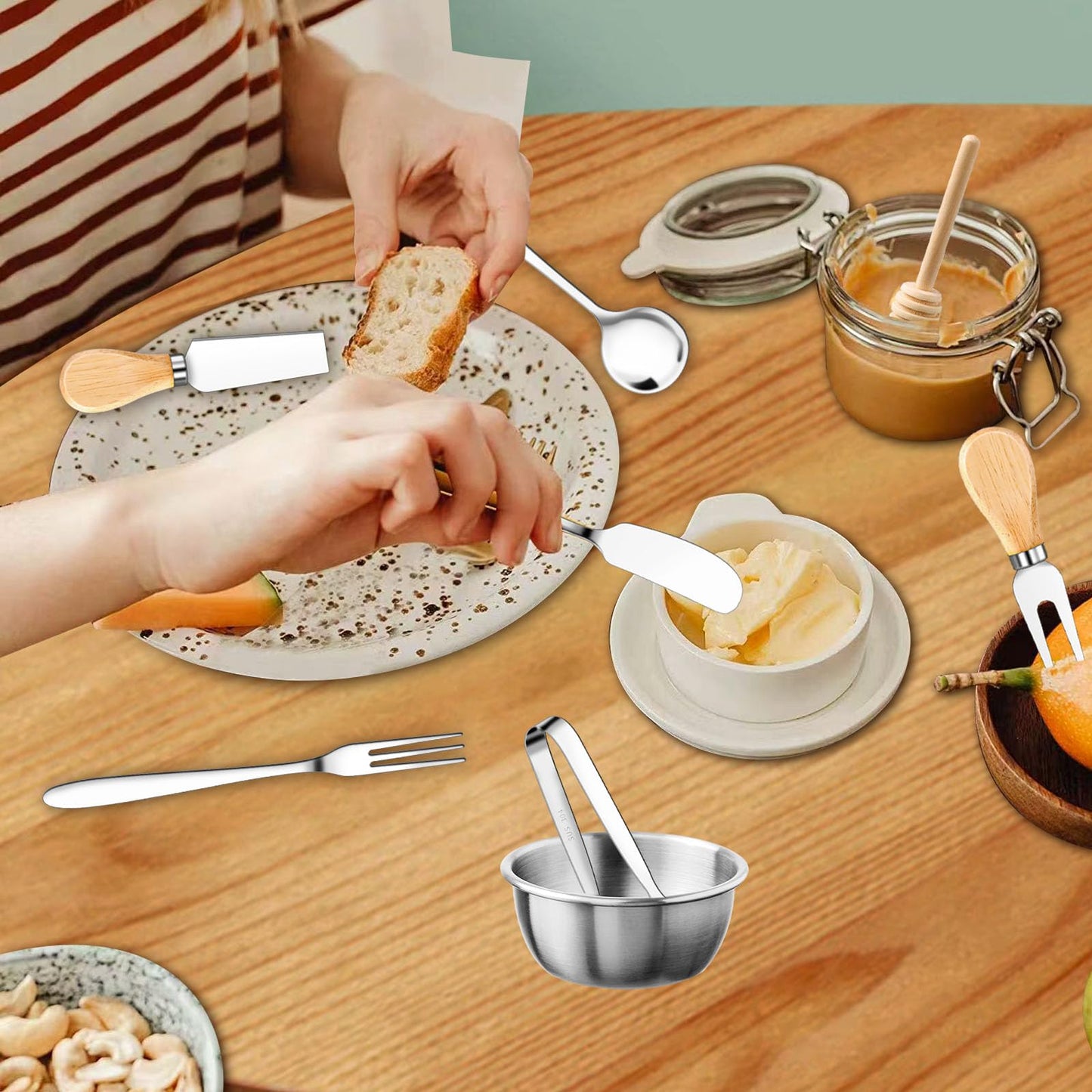 48 Pcs Charcuterie Boards Accessories Butter Spreader Knives Set Stainless Steel Cheese Mini Serving Tongs Spoons Forks Dipping Bowl Toothpick Flags Utensil for Pastry Making Wedding Christmas(Sliver)