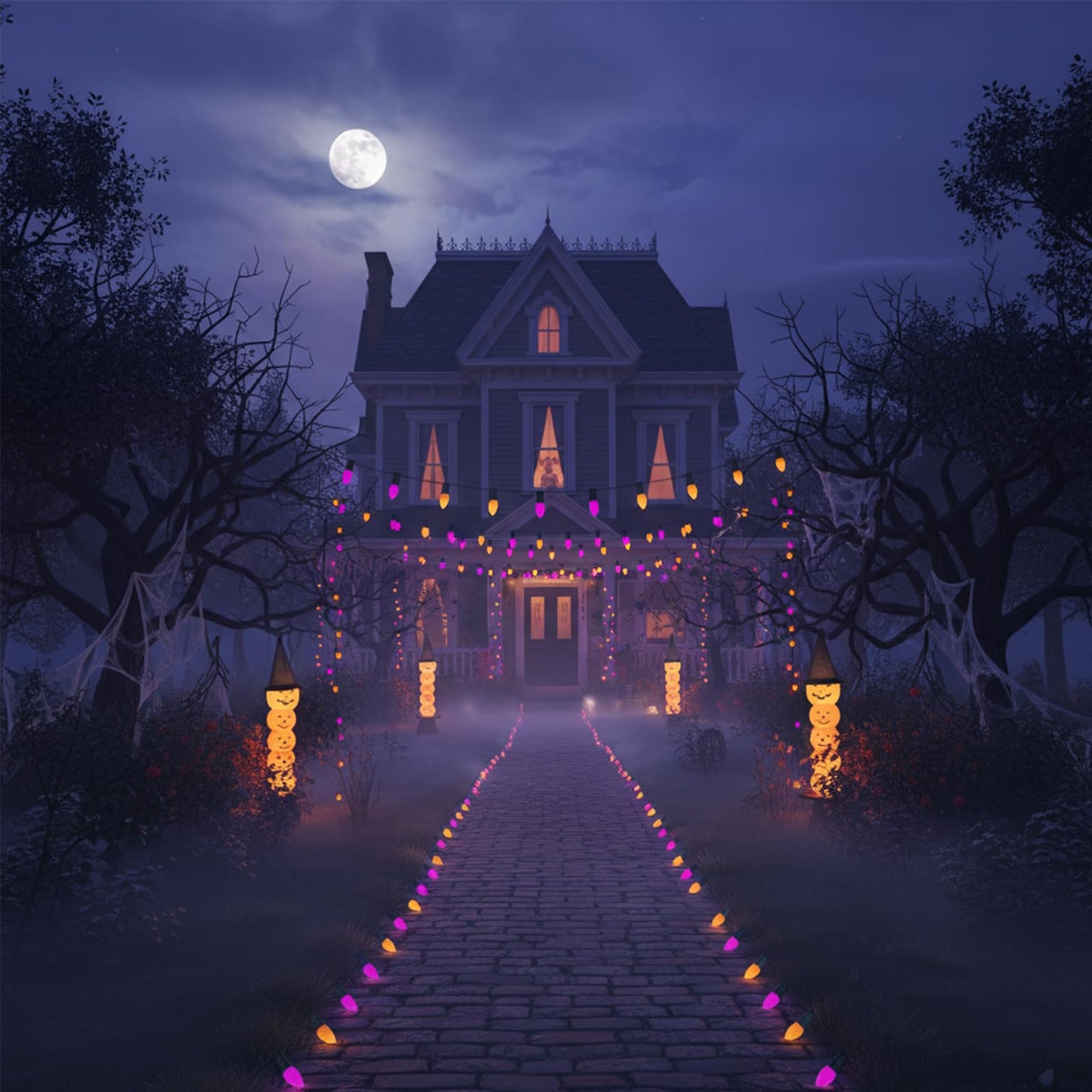 Halloween Purple Orange String Lights Outdoor 25Ft, 25 C7 LED Purple Orange Bulbs with 2 Spare, Connectable Waterproof Patio Porch Yard Fence Pathway Lights for Haunted House Party Decorations