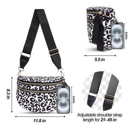 Checkered Crossbody Bag,Nylon Bum Bags for Women Crossbody,Spacious Sling Bag Purse Fanny Packs with Shoulder Strap