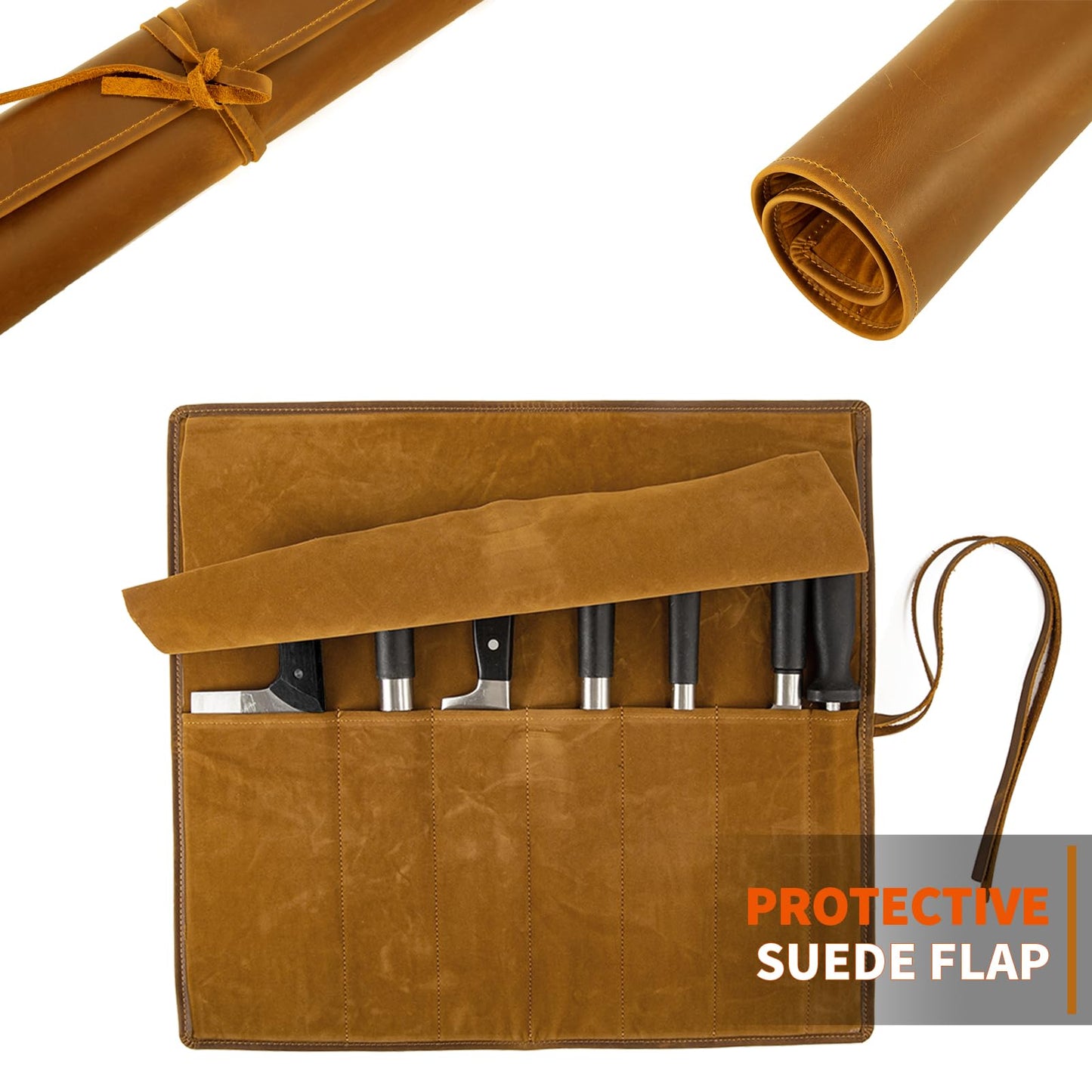Baizoy Genuine Leather Knife Roll, Knife Bags for Chefs Professional, Small Chef'S Knife Case Holder, Knives Holders Protectors with 7 Slots, Portable Chef Knife Roll Chef Knife Bag