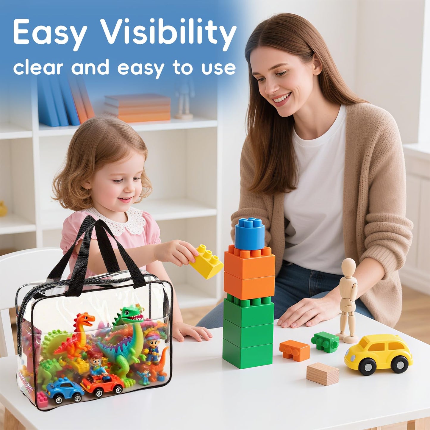 Dismok 6 Pcs Storage Bags with Zipper - Large Board Game Storage with Labels, Clear & Waterproof Toy Organizer for Building Blocks, Puzzles (Black)
