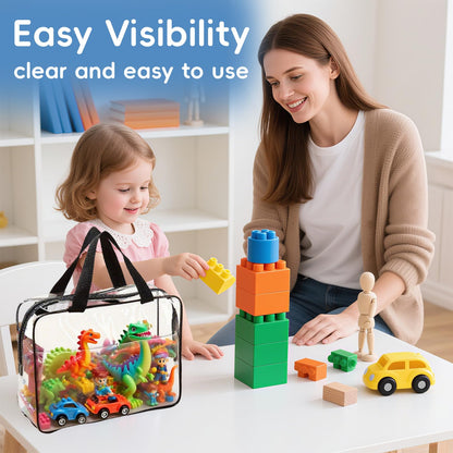 Dismok 6 Pcs Storage Bags with Zipper - Large Board Game Storage with Labels, Clear & Waterproof Toy Organizer for Building Blocks, Puzzles (Black)
