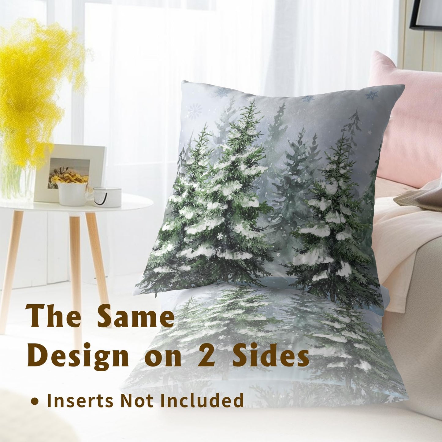Imiss Dark Green Pine Tree Pillow Covers 18x18 Inch Set of 2 - Winter Forest Snowflake Throw Pillow Case Rustic Style Nature Decorative Cushion Cover for Christmas Holiday Living Room Sofa Bedroom