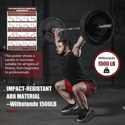 Squat Wedge Block, 2 Pcs Non-slip Heel Elevated Squat Wedge for Weightlifting Workout with Storage & Training Poster, Slant Board for Squats to Improve Squat Mobility Balance & Strength Performance