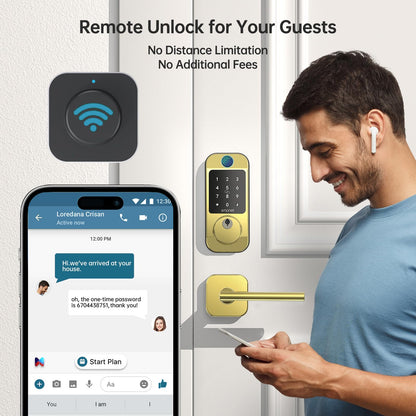 Keyless Door Lock with Handle Set - SMONET WiFi Fingerprint Smart Locks for Front Door, App Remote Control, Digital Bluetooth Keypad Deadbolt Set with Alexa, Auto Lock, Code, Fobs for Home Black