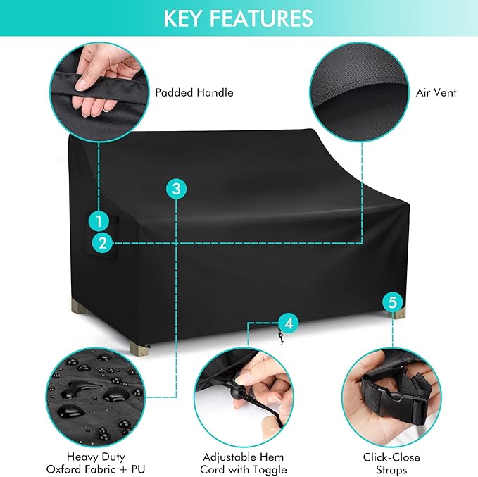 WLEAFJ Patio Sofa Cover Waterproof, Outdoor Loveseat Cover, Heavy Duty Outdoor Couch Cover, Large Lawn Patio Furniture Covers with Air Vent, 58’’ W x 40’’ D x 31’’ H