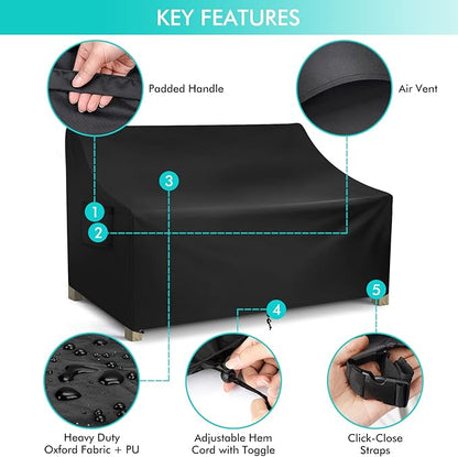 WLEAFJ Patio Sofa Cover Waterproof, Outdoor Loveseat Cover, Heavy Duty Outdoor Couch Cover, Large Lawn Patio Furniture Covers with Air Vent, 58’’ W x 40’’ D x 31’’ H