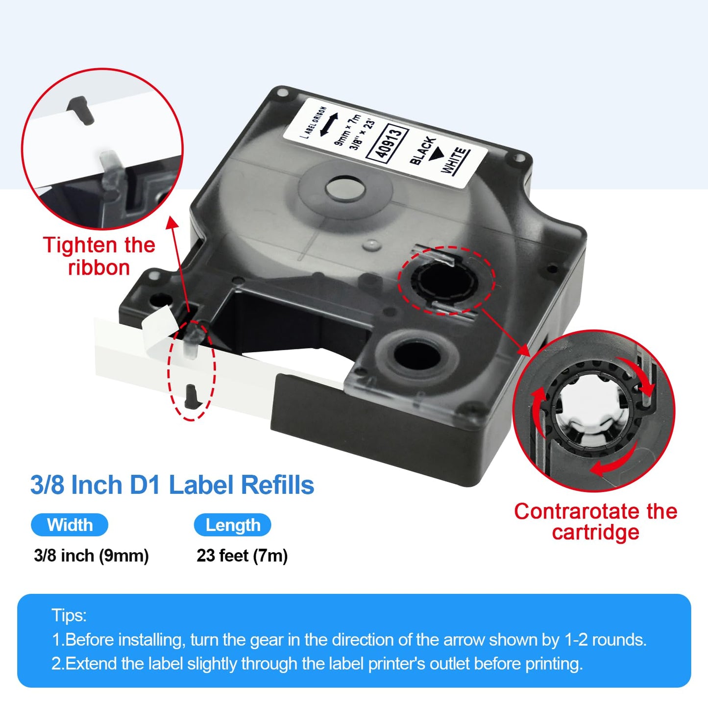 Label Orison Replacement for Dymo D1 Label Tape 9mm Combo Set 40910 40913 40916 40917 40918 40919 for Dymo LabelManager 160 260P 210D 450D，3/8'' W x 23' L，6 Pack