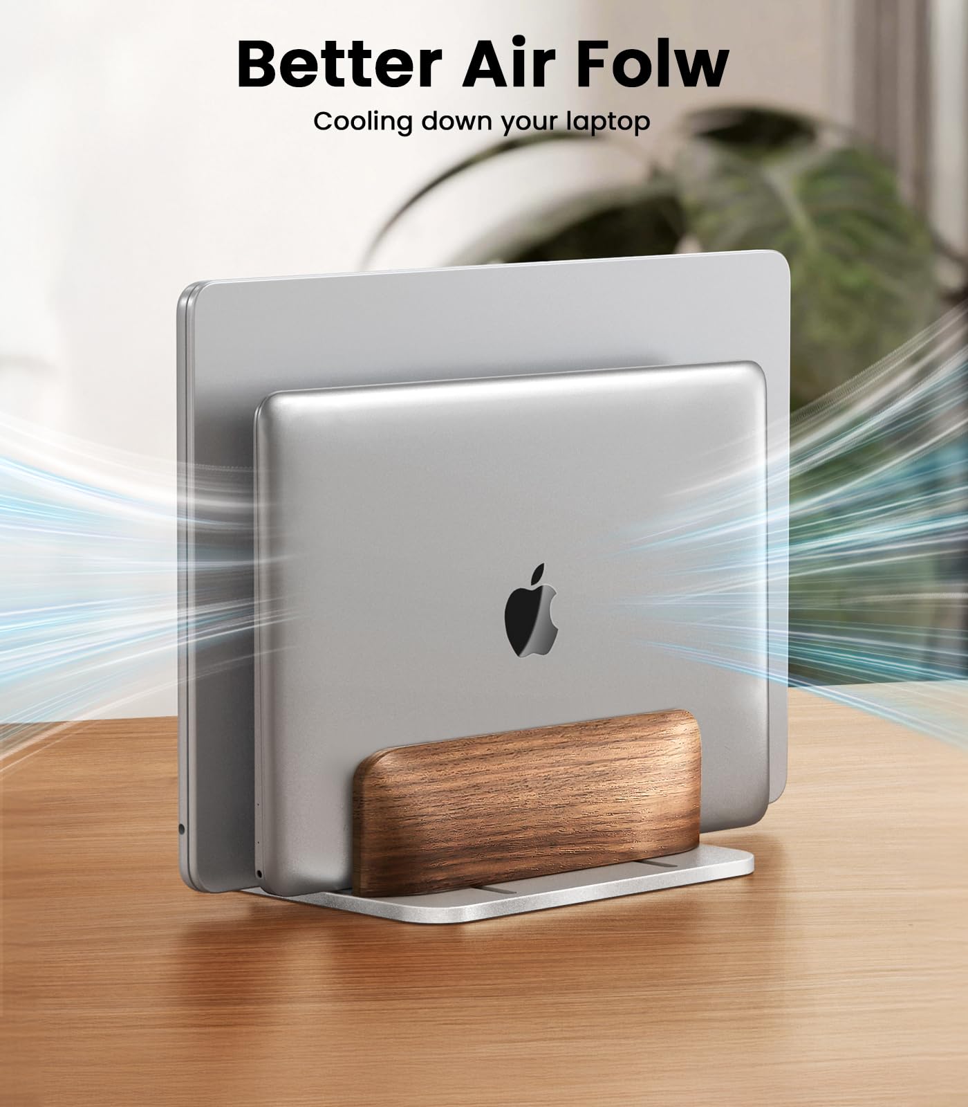 LOXP Vertical Laptop Stand, [Dual Slot Wooden + Aluminum Laptop Holder], Desktop Adjustable MacBook Stand, Adjustable Base, for MacBook Pro/Air, (up to 17.3-inch All laptops)