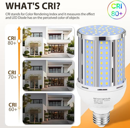 70W LED Corn Light Bulb(2 Pack),(700 Watt Equivalent) Fanless E26/E39 Medium/Large Mogul Base LED Cob Lamp 5000K Daylight 8,800LM for Outdoor Indoor Garage Warehouse Factory Workshop Street Backyard