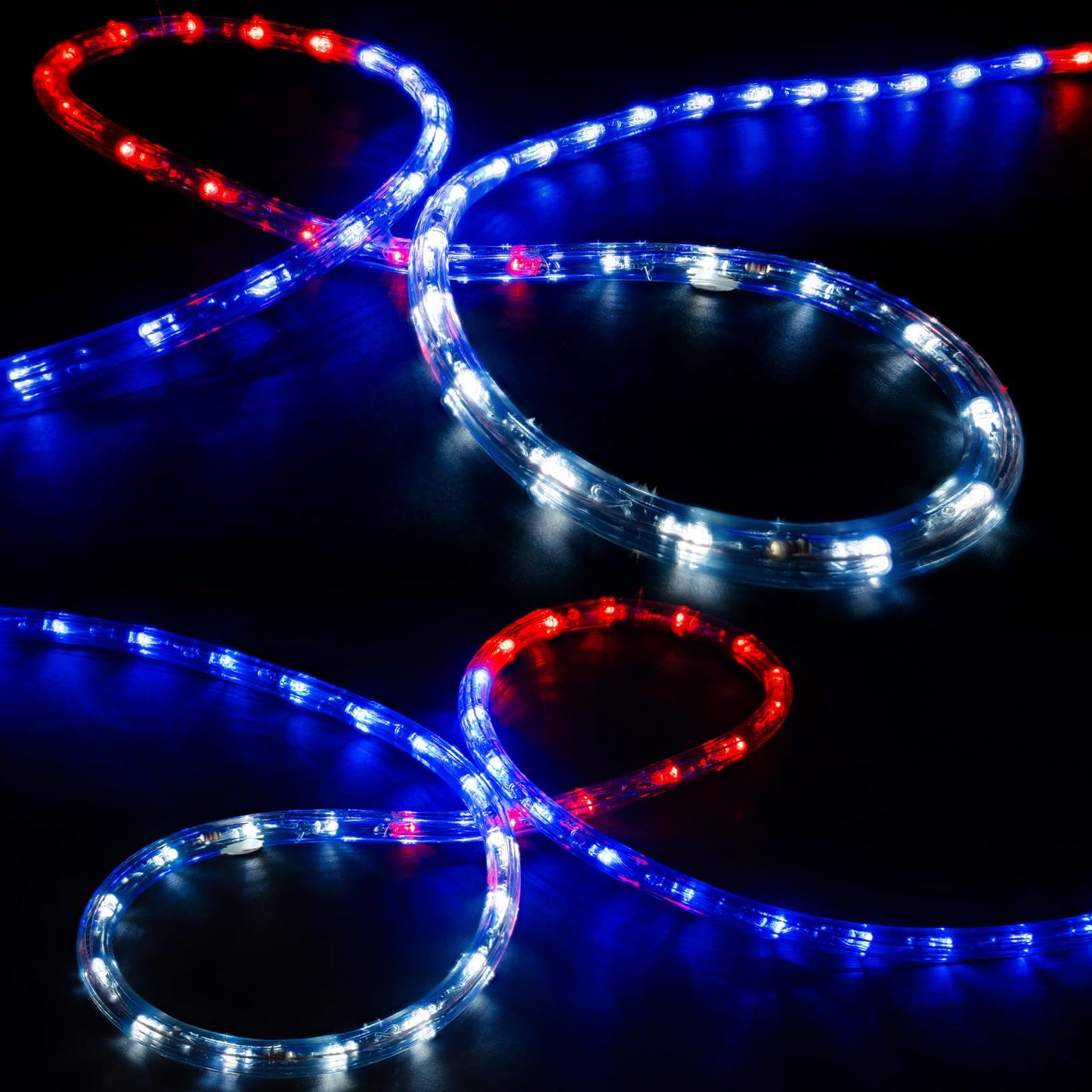 WYZworks 576LEDs, 50ft LED American Flag Red White Blue Outside Rope Lights, Waterproof Permanent Outdoor ETL Certified, Connectable, Palm Tree Decorative Landscape Patio Accent Lighting - USA