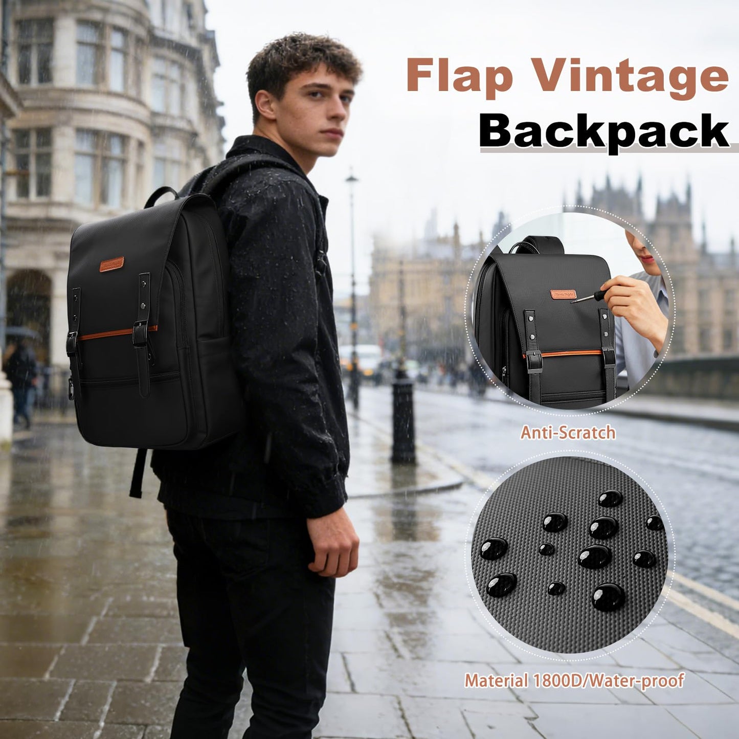 Slim Laptop Backpack for Men & Women, 15.6 Inch Lightweight Computer Backpack with Magnetic Flap, Keychain, Casual Daypack College Bookbag Water-Resistant Travel Work Commuter Backpack, Black