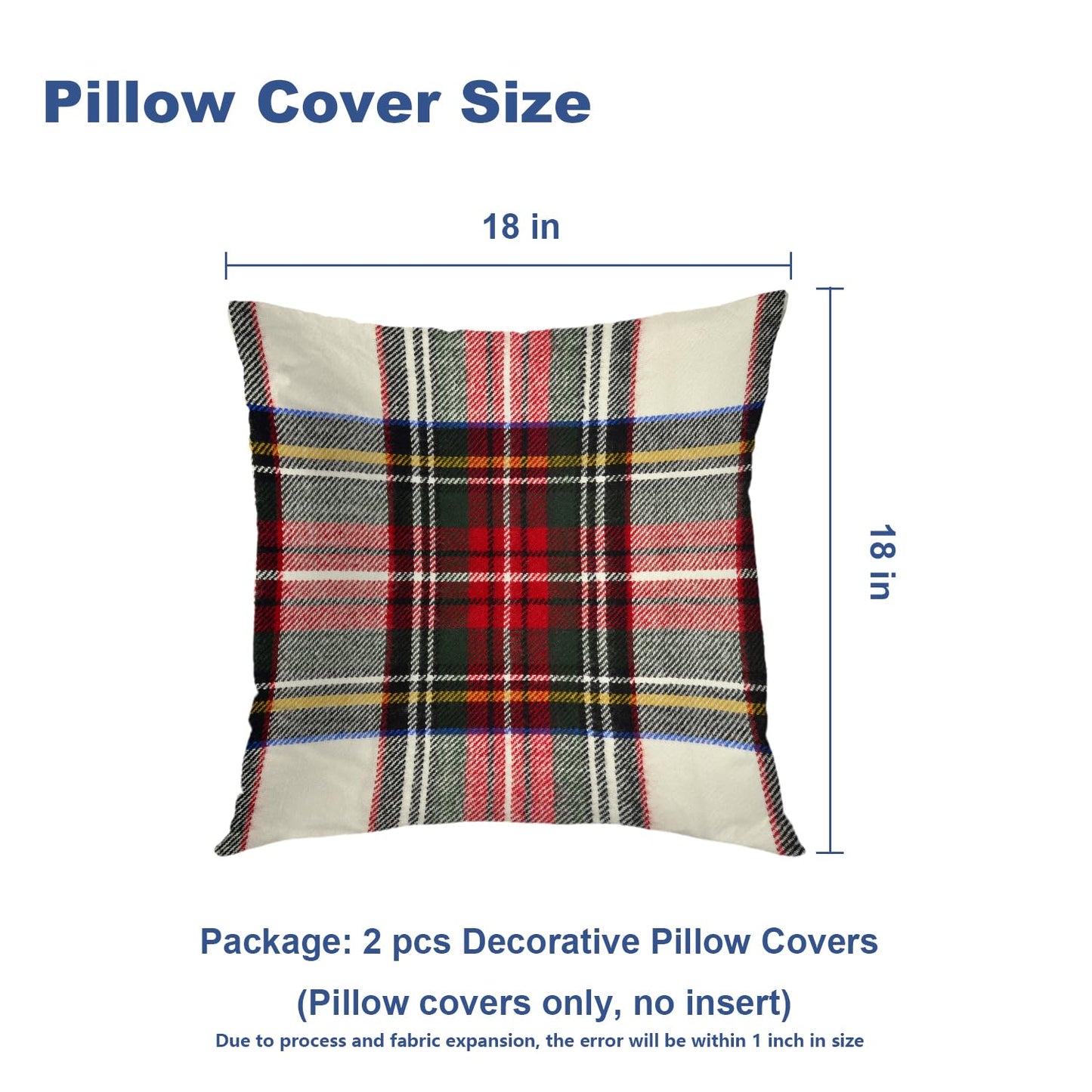 Batmerry Plaid Pillow Covers 18x18 Inch Set of 2, Scottish Tartan Red and White Wool Plaid Pattern Symmetric Square Print Double Sided Decorative Pillows Cases Throw Pillows Covers