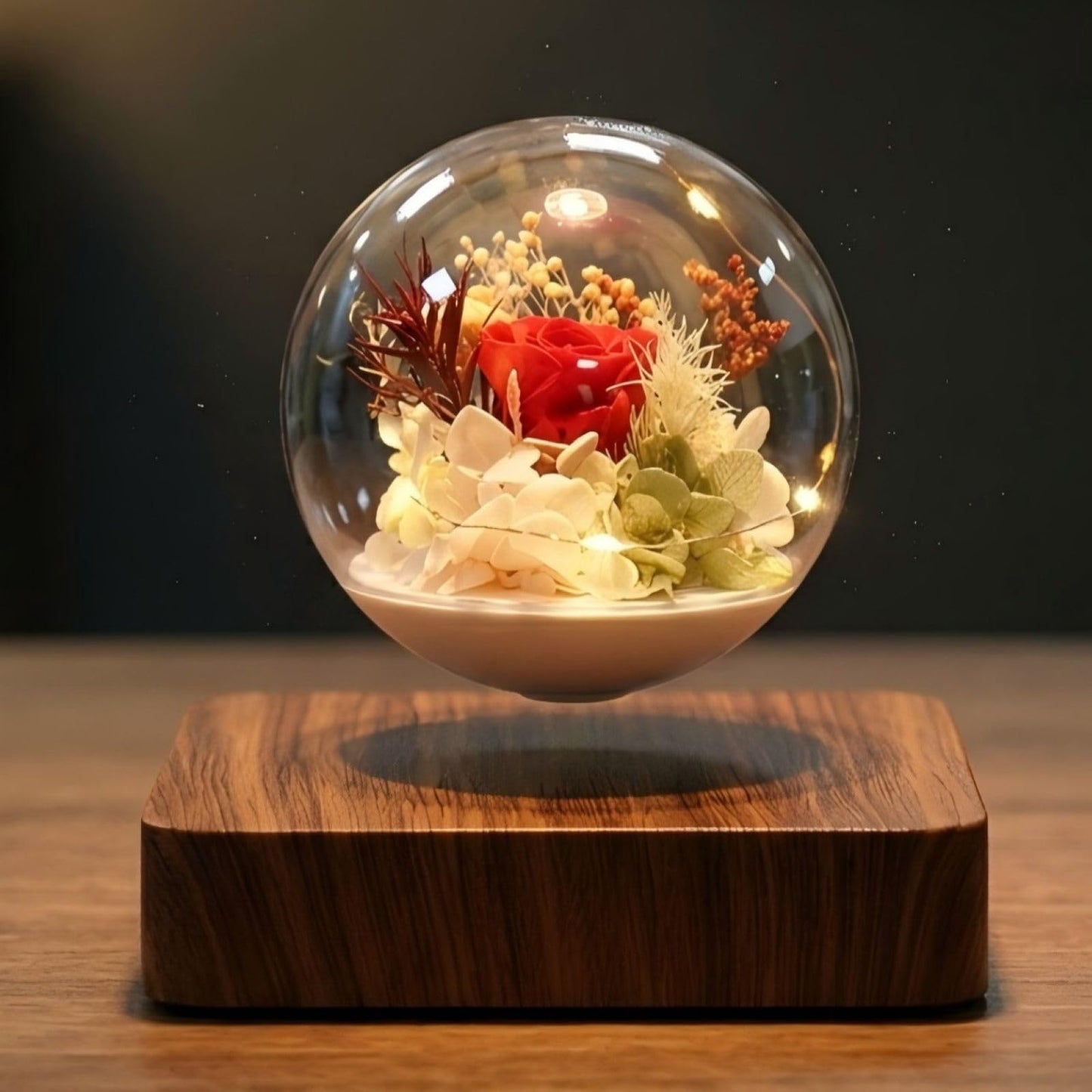 MAGECMOON Magnetic Levitation Preserved Flower, Forever Real Eternal Roses, Floating Lamp Levitating LED Light Bulb, Gifts for Kids Lover Friends (Dark Brown Base, 5.5"*5.5" (Plastic))